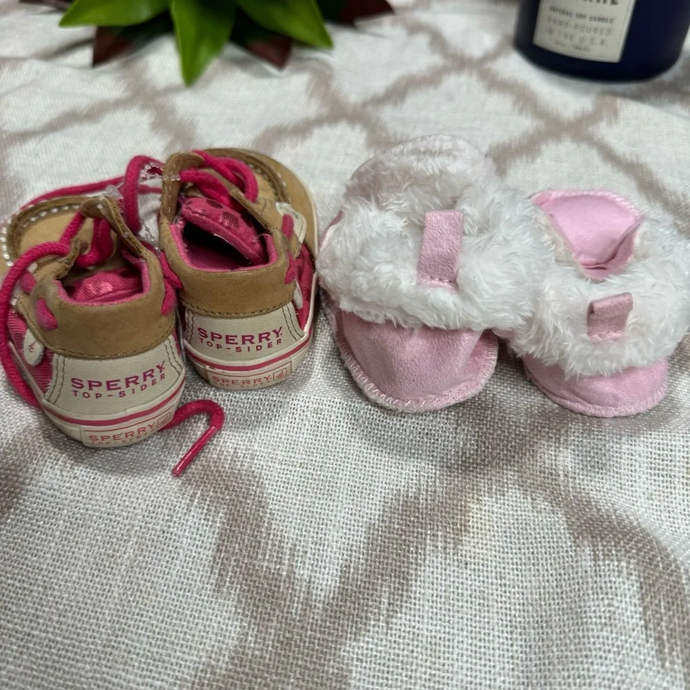 Sperry Baby Walker Shoes Bundle Pink Gold Glitter Floral 0-6M Size 1-2